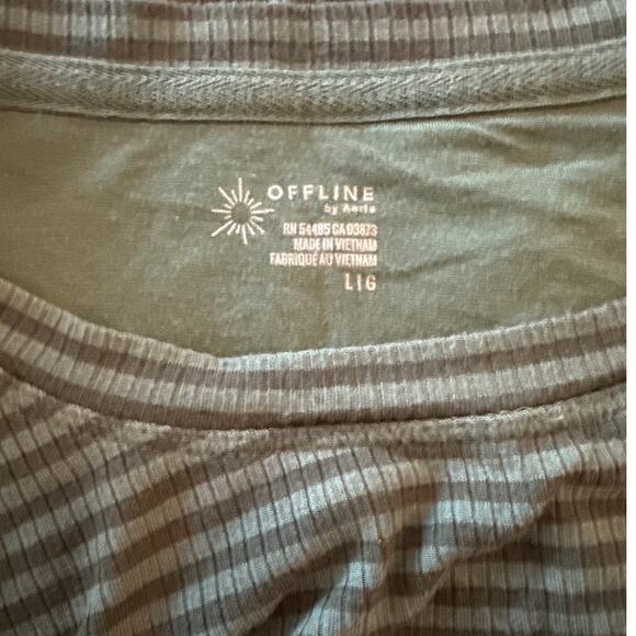 Offline by Aerie Striped Long Sleeve Crop Pullover Top Large Ruched Ribbed - Picture 4 of 8